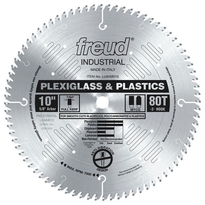 Freud 10in Blade for Plexiglass/Plastics