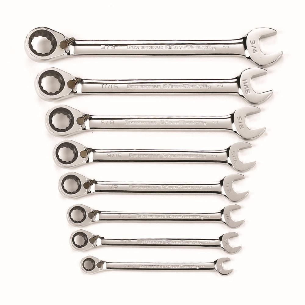 GEARWRENCH 8 Piece 12 Point Reversible Ratcheting Combination Wrench Set SAE, large image number 1
