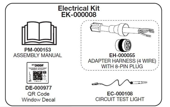 Digga North America Adapter Harness Electrical Kit- CAT/ASV 8 PIN - 4 WIRE Used on Digga Power Rake/Soil Conditioner Slew Pro