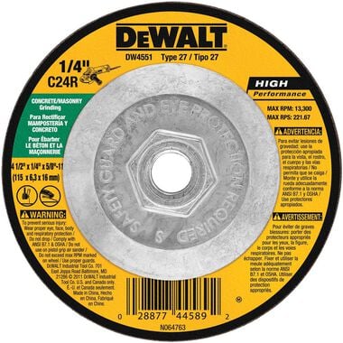 DEWALT 4-1/2 in. x 1/4 in. x 5/8 in. to 11 Masonry Grinding, large image number 0