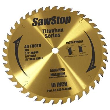 Sawstop 10 In. 40 Tooth (ATB) Ripping Blade - Titanium Series Premium Woodworking Blade, large image number 1