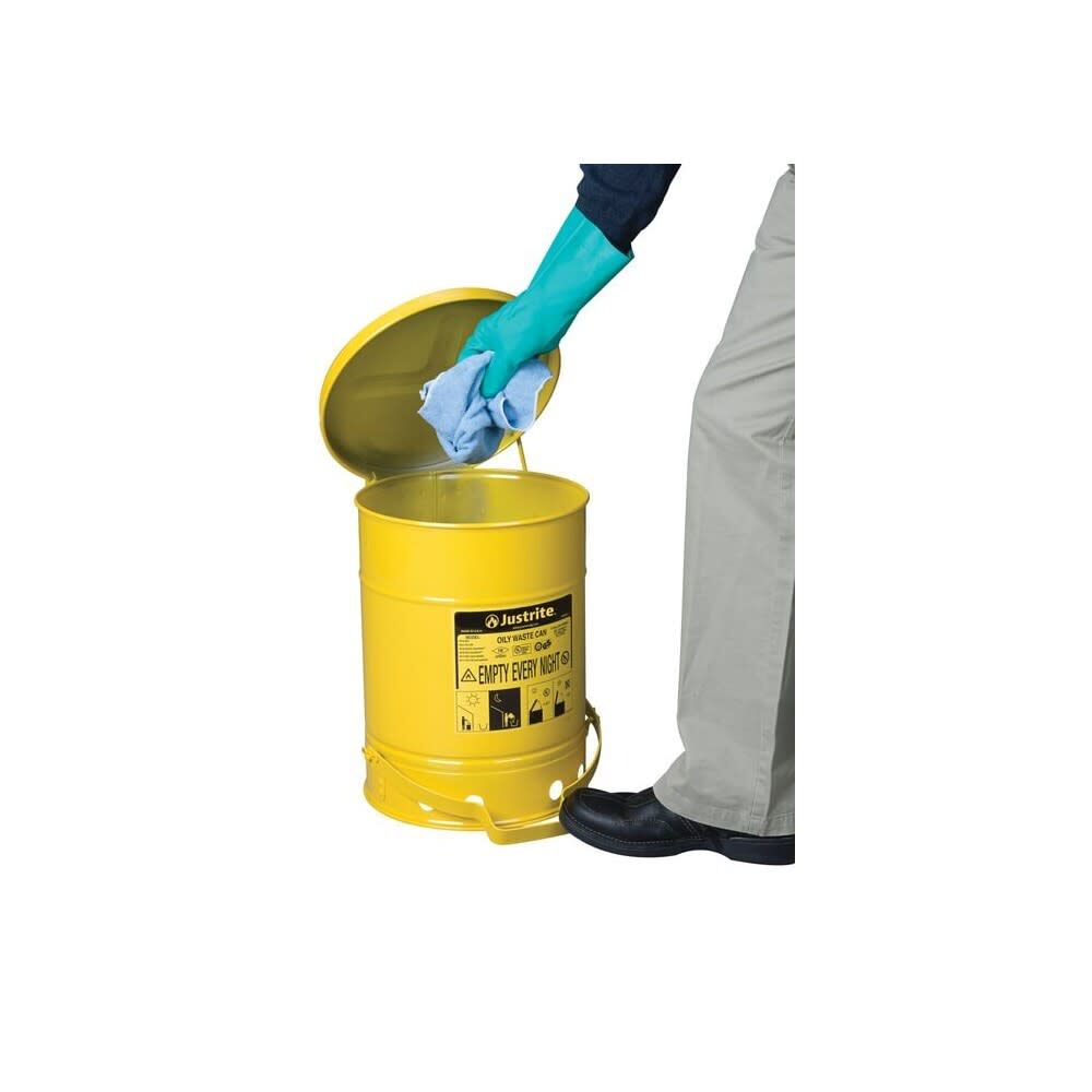 Justrite 6 Gallon Yellow Steel Self-Closing Cover Oily Waste Can, large image number 4