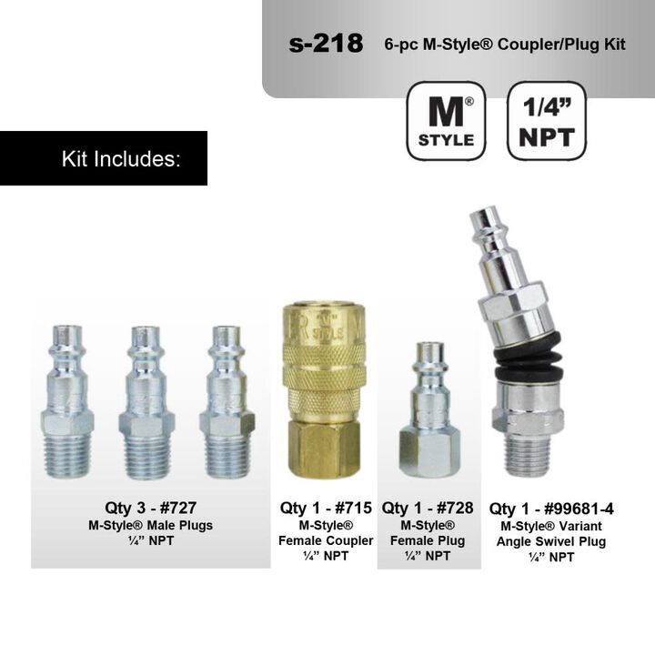 Milton S-218 1/4in M-Style Swivel Coupler and Plug Kit - 6 Piece, large image number 1