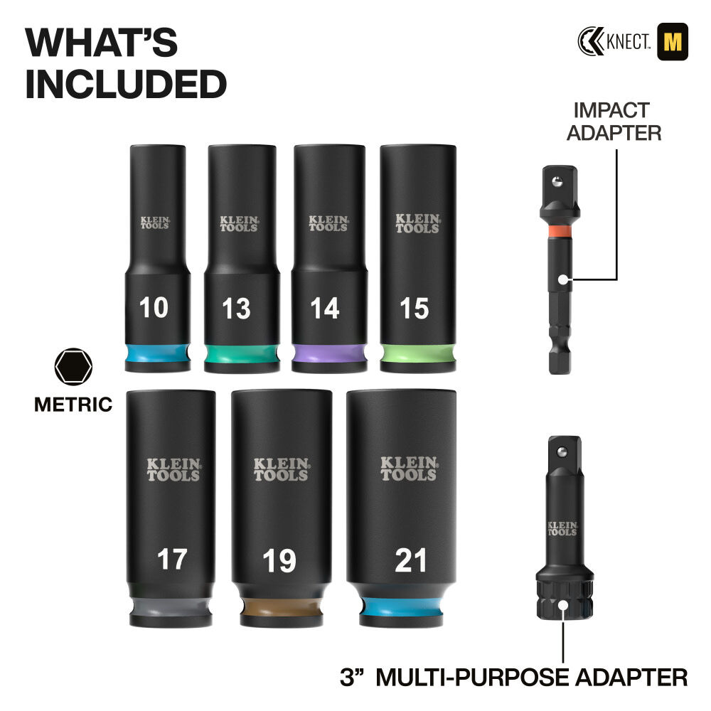 Klein Tools KNECT Deep-Well 3/8-Inch Drive Impact Socket Set, Metric, 9 Pieces, large image number 3