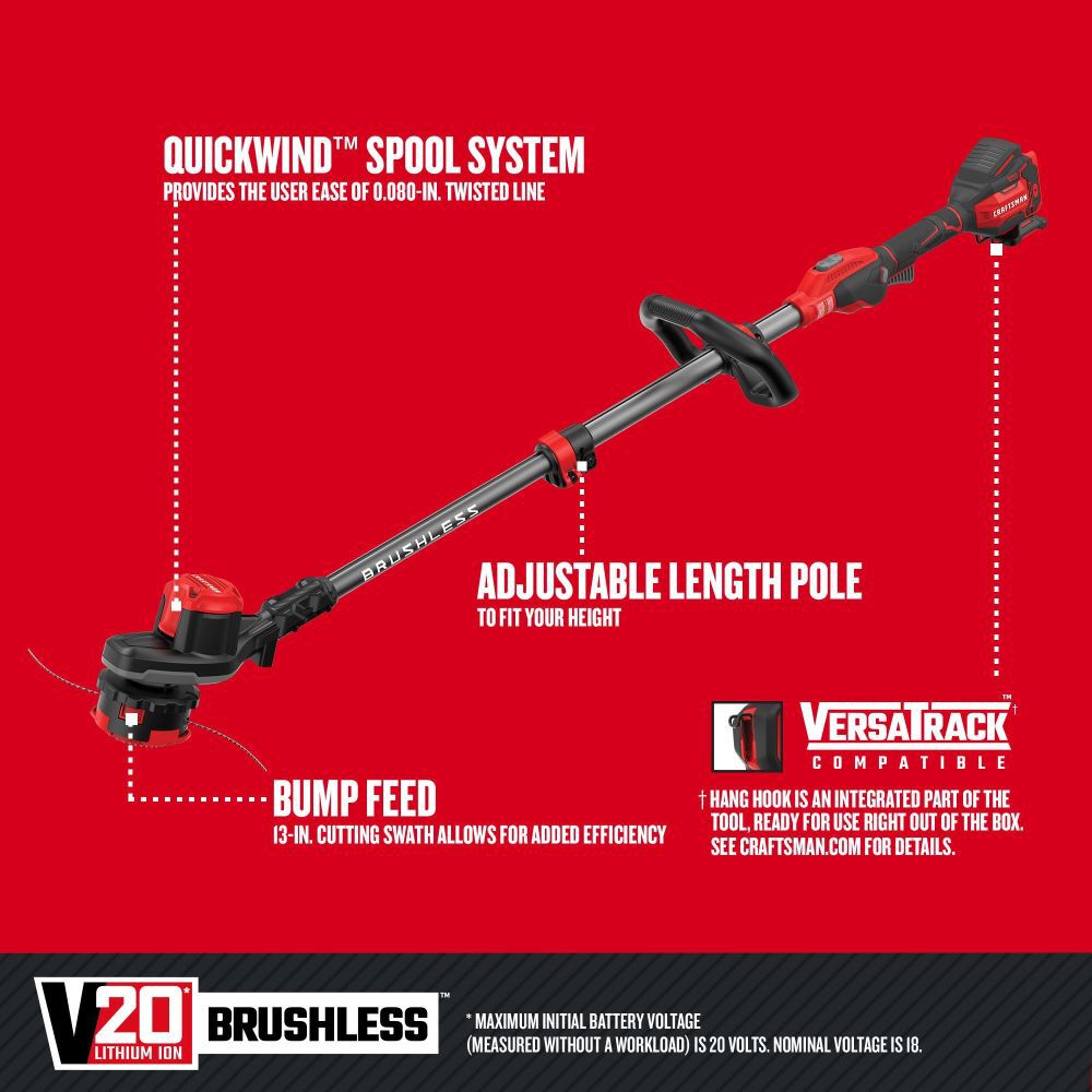 Craftsman V20* Weedwacker 13 Inch Brushless Cordless String Trimmer (Bare Tool)