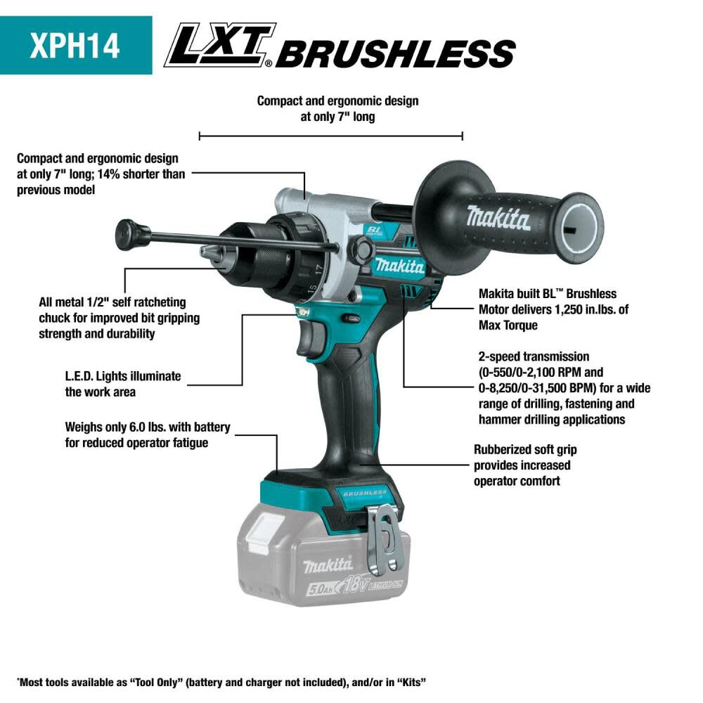 Makita 18V LXT 1/2in Hammer Driver Drill (Bare Tool) XPH14Z Acme Tools