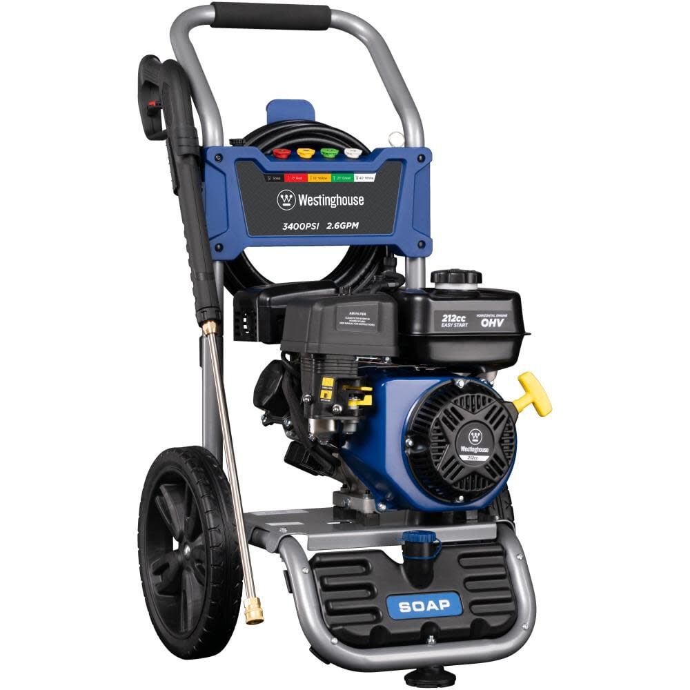 Westinghouse Outdoor Power 3400 PSI 2.6 GPM Gas Powered Cold Water Pressure Washer with 5 Quick Connect Spray Nozzles – WPX3400