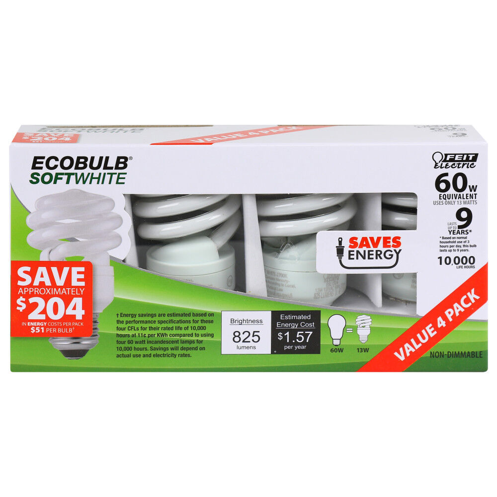 Feit Electric 60W EcoBulb Soft White Mini Twist CFL Bulb 4pk, large image number 2