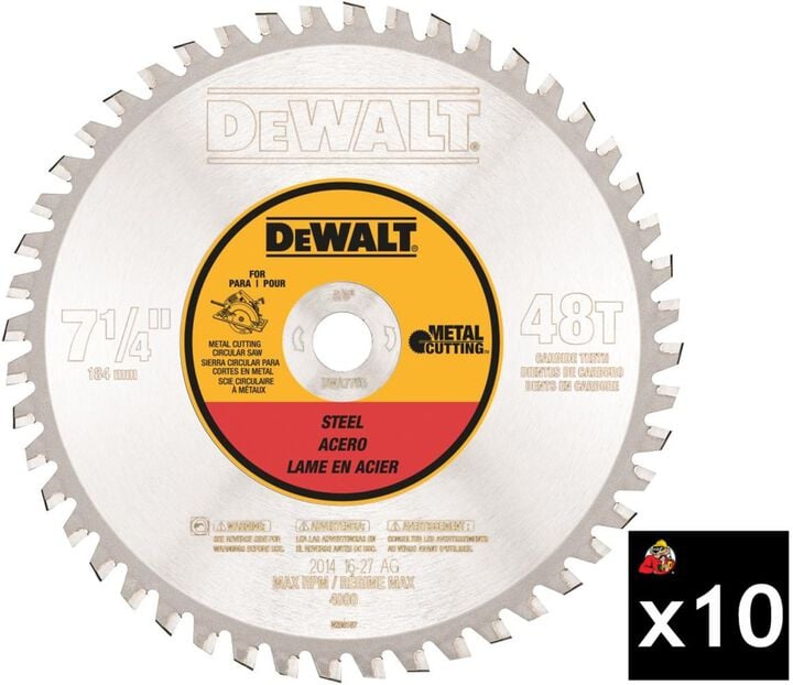 DEWALT 7 1/4 Inch 48T Pack of 10 Dry Continuous Circular Saw Blades, large image number 0