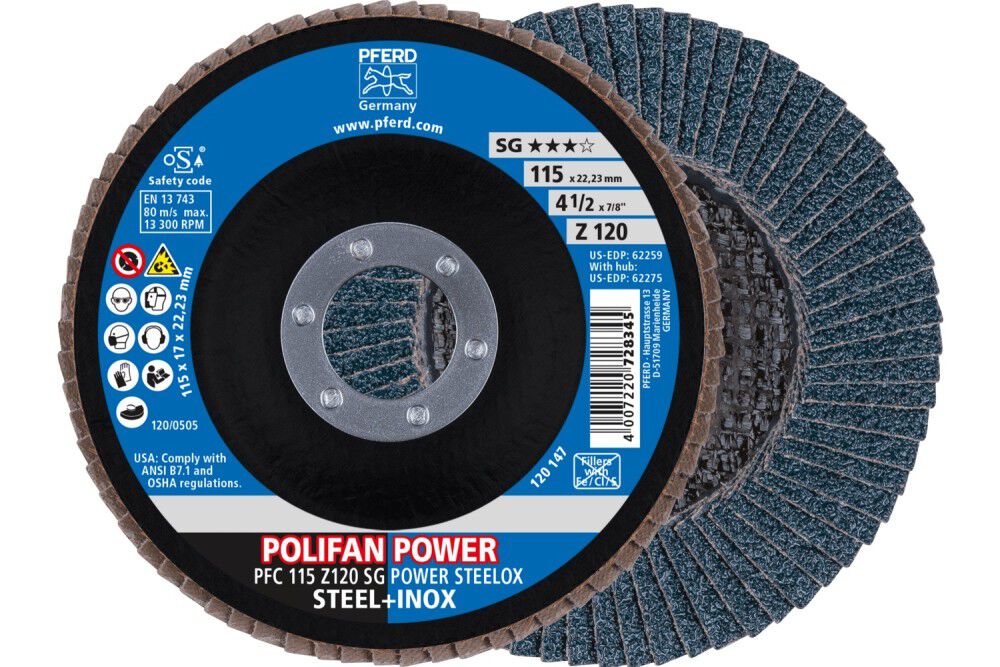 Pferd Flap Disc, 4-1/2 Inch x 7/8, Z SG POWER STEELOX, 120 Grit, T29, Conical, Zirconia, large image number 1