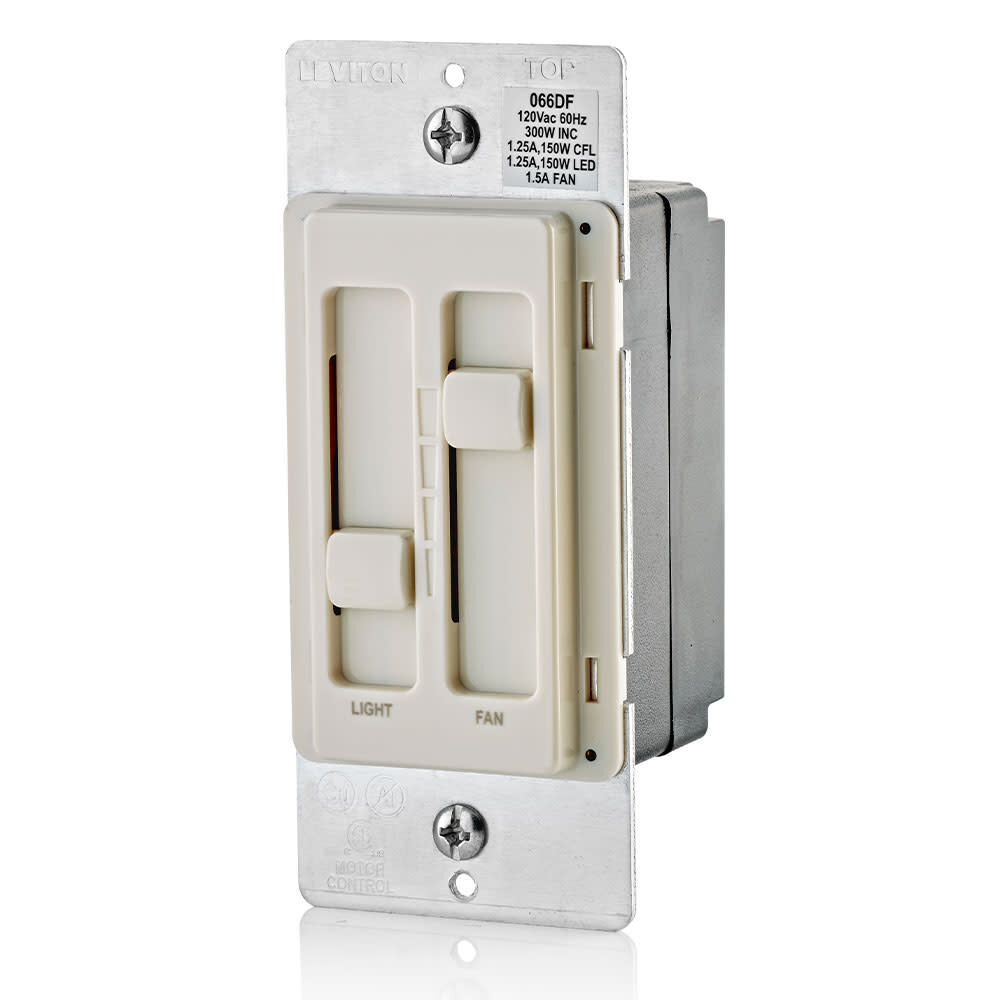 Leviton Sureslide Light Almond Fan/led Light Control Slide Switch