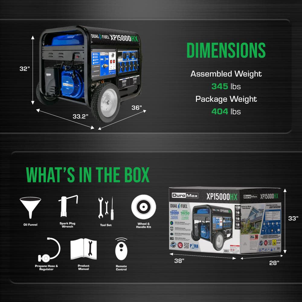 Duromax 15000-Watt Tri Fuel Hybrid Portable Generator XP15000HXT - Acme ...