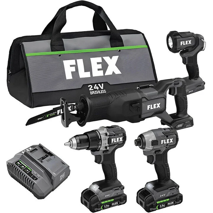 FLEX 24V Drill Driver Impact Driver Reciprocating Saw and Work Light Kit