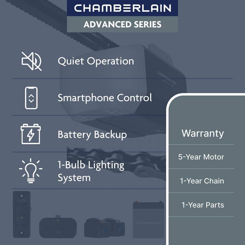 Chamberlain 1/2 HP Smart Chain Drive Garage Door Opener with Battery Backup, large image number 2