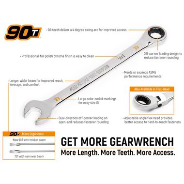 GEARWRENCH 17mm 90T 12 Point Flex Head Ratcheting Combination Wrench, large image number 1