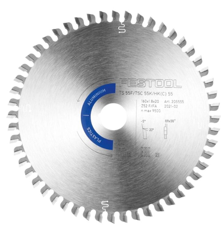Festool Saw Blade Aluminum and Plastics 52 Tooth for TSC 55 K