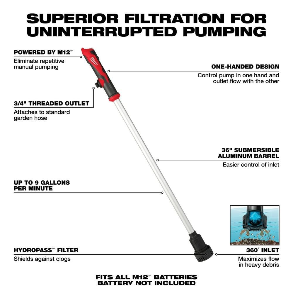 Milwaukee M12 Stick Transfer Pump (Bare Tool), large image number 2