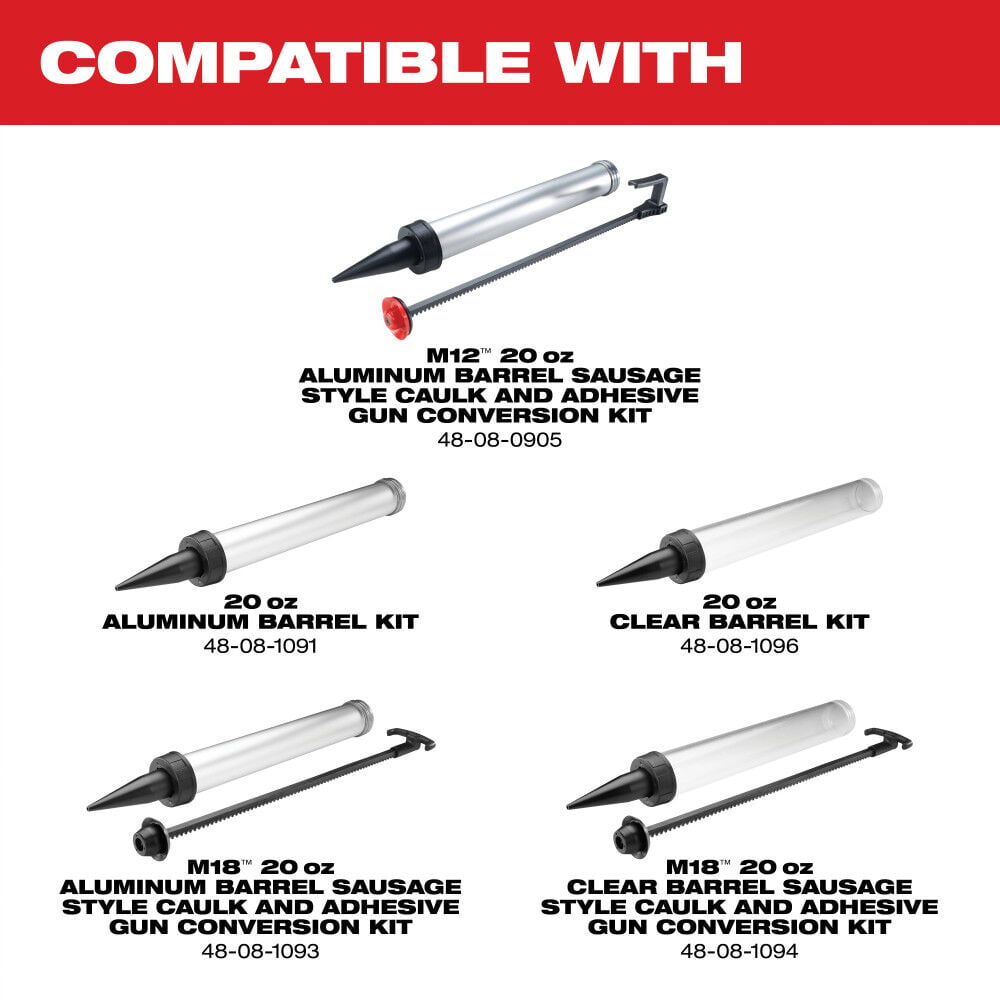 Milwaukee M12 20oz. Aluminum Barrel Sausage Style Caulk and Adhesive Gun Kit, large image number 8