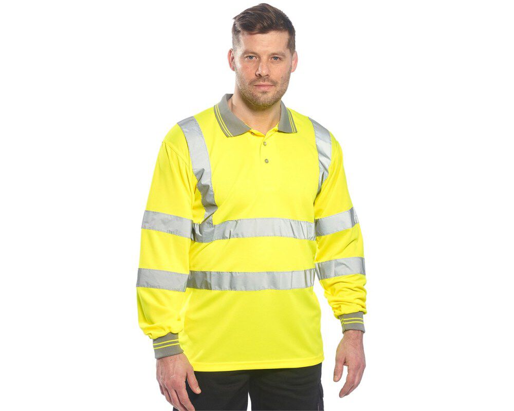Portwest Yellow Hi-Vis Long Sleeved Polo Shirt - 6XL, large image number 2