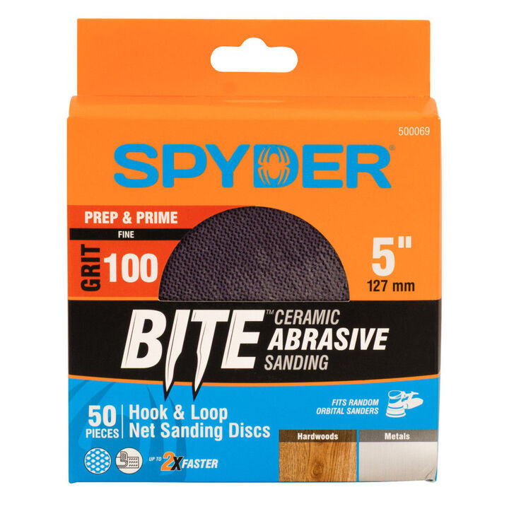 Spyder 100 Grit Ceramic Sanding Discs, Ceramic Net, 5 Inch Hook & Loop 50 Pieces