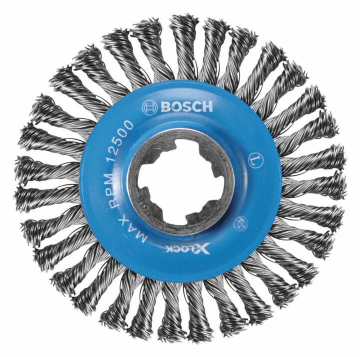 Bosch 4-1/2 Inch Wheel Dia. X-LOCK Arbor Carbon Steel Stringer Bead Knotted Wire Wheel