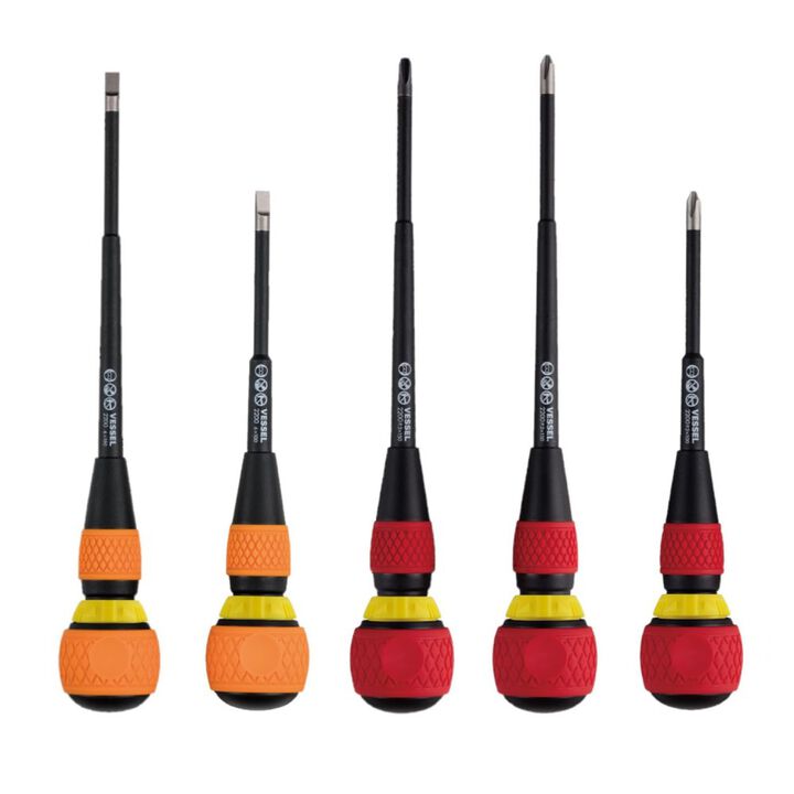 VESSEL Ball Grip Ratchet Screwdriver Set with Interchangeable Bits 5-Pieces