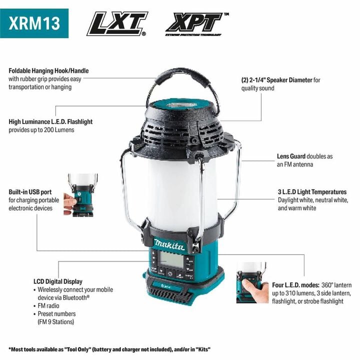 Makita 18V LXT Lithium-Ion Cordless Bluetooth Radio and LED Lantern (Bare Tool), large image number 1