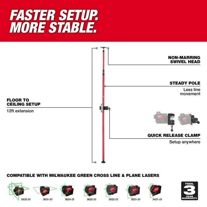 Milwaukee 12' Telescoping Laser Pole, large image number 1