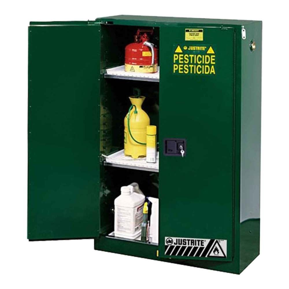 Justrite 45 Gallon Green Steel Green Self Close Pesticides Safety Cabinet, large image number 1