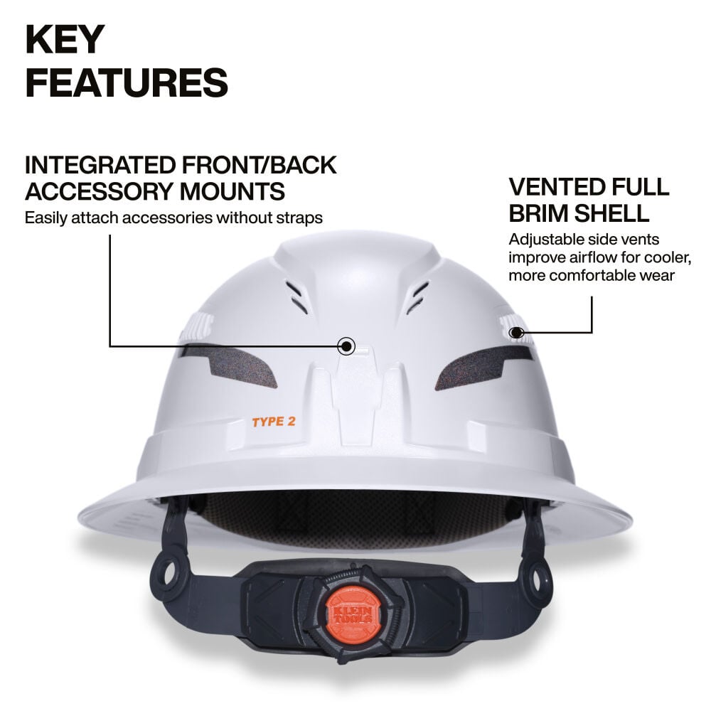 Klein Tools Class C Type 2 Hard Hat Vented Full Brim with Chin Strap and Headlamp
, large image number 5