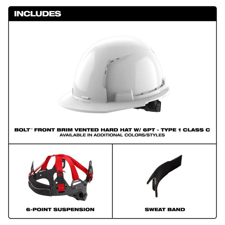 Milwaukee Green Front Brim Vented Hard Hat with 6pt Ratcheting Suspension Type 1 Class C & BOLT USB Cooling Fan Bundle, large image number 8