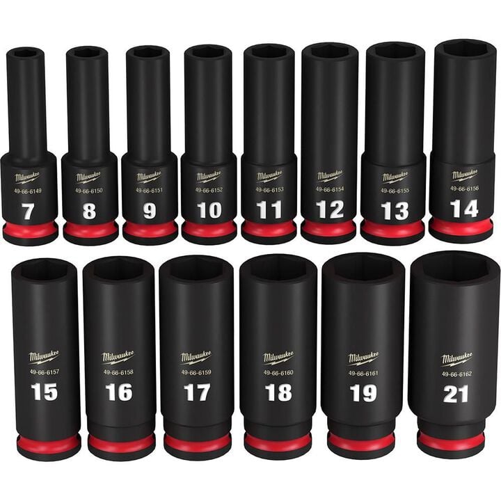 Milwaukee Impact Socket 3/8in Drive Metric Deep 6 Point 14pc