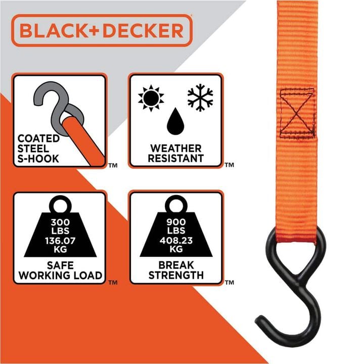 Black and Decker 1 Inch x 10 Ft Cam Buckle Tie Downs 4 Pieces, large image number 3
