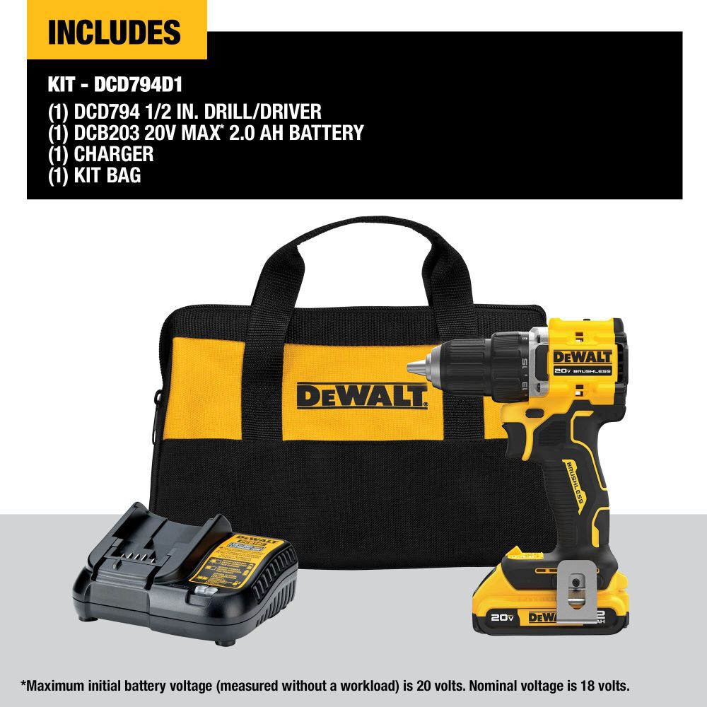 DEWALT 20V Atomic Compact Drill Driver Kit DCD794D1 Acme Tools