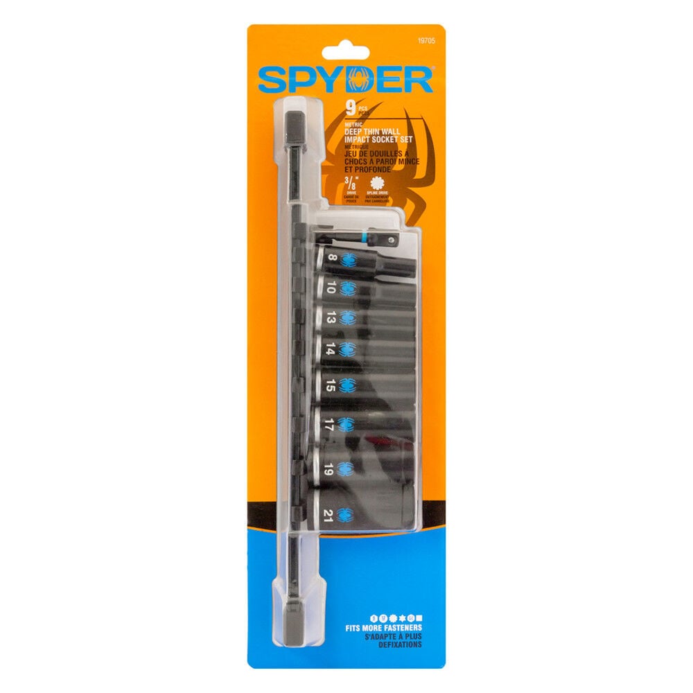Spyder 3/8 Inch Deep Thin-Wall Metric Impact Socket Set with Adapter, 9 Pieces, large image number 8