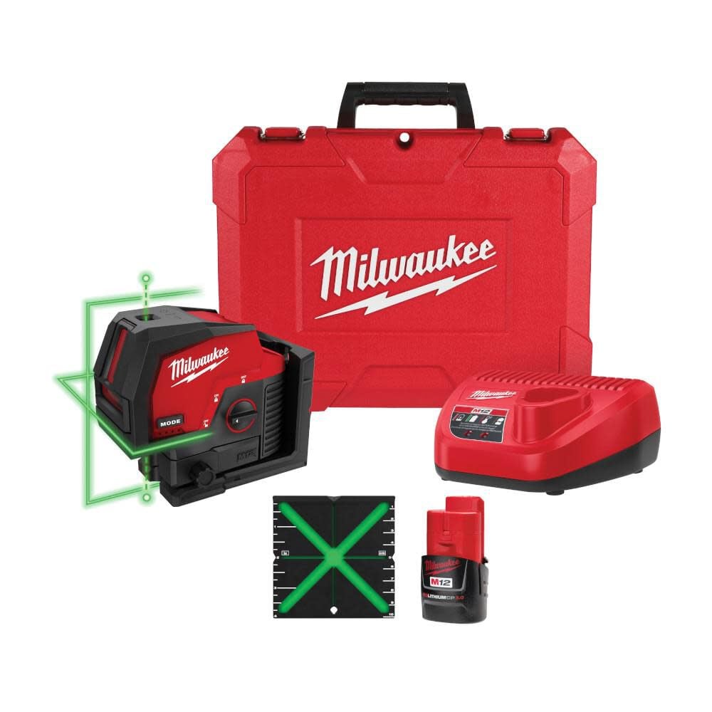 Milwaukee M12 Green Beam Laser Kit Cross Line & Plumb Points, large image number 1
