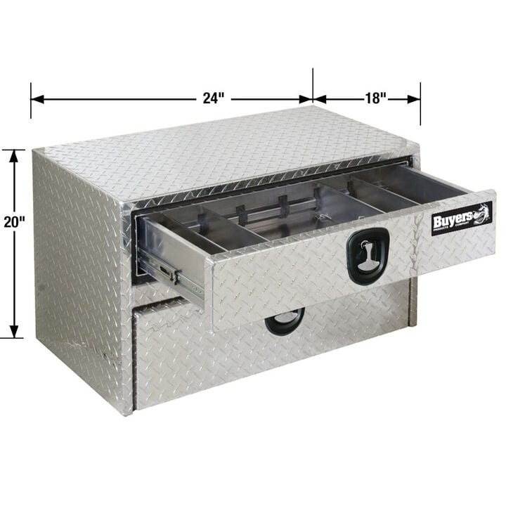 Buyers Products Company 20x18x24 Inch Diamond Tread Aluminum Underbody Truck Box With Drawer, large image number 1