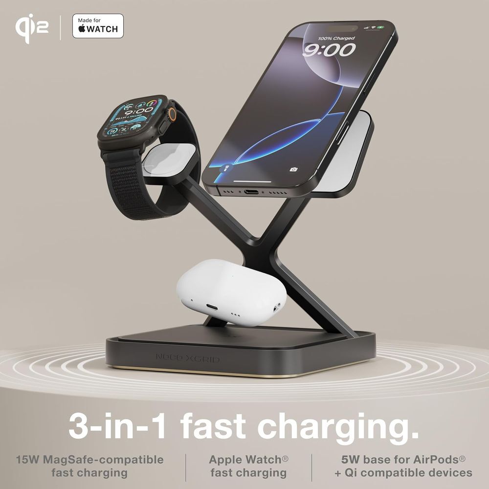 Noco 3-In-1 Qi2 15W Wireless Charging Stand Matte Black, large image number 3