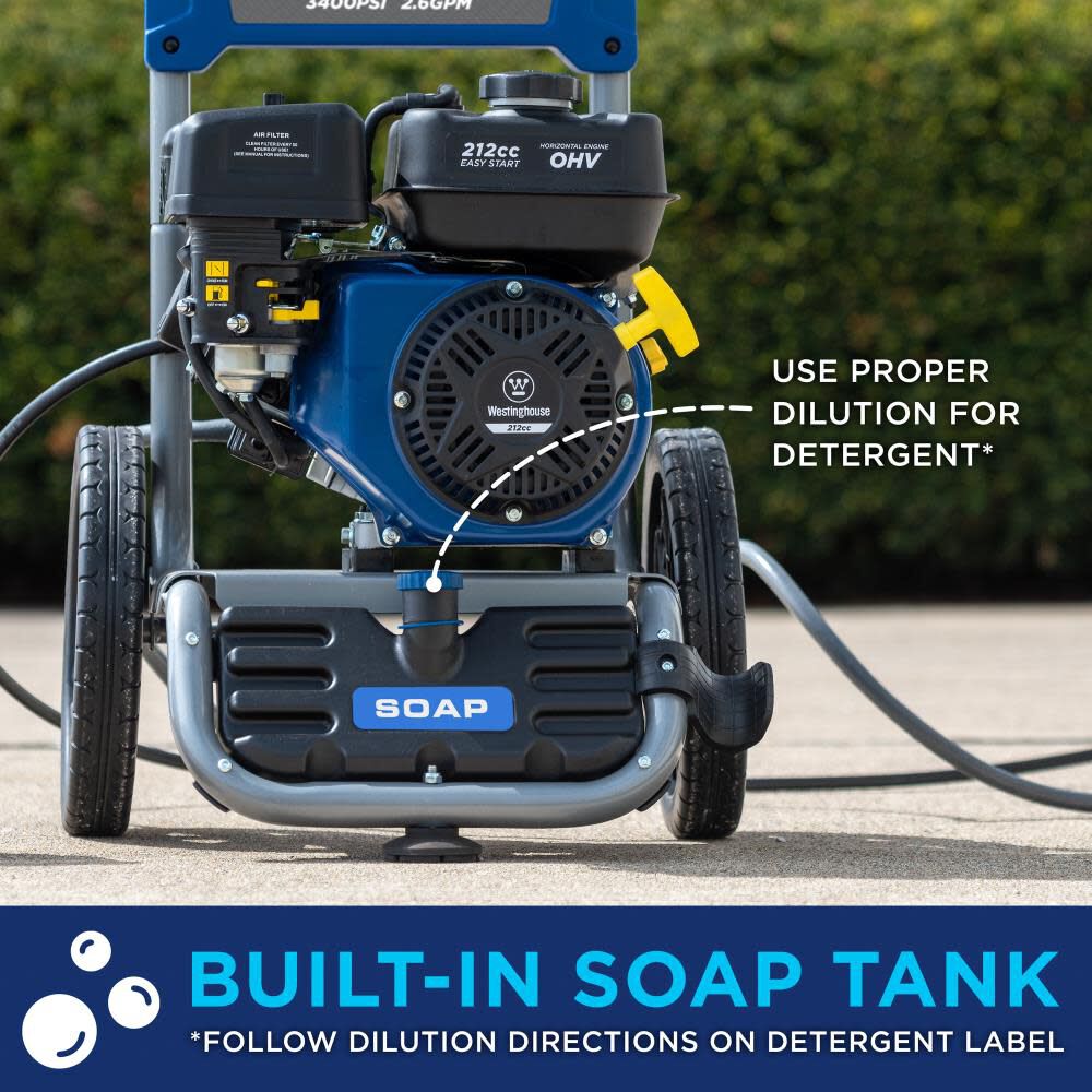 Westinghouse Outdoor Power 3400 PSI 2.6 GPM Gas Powered Cold Water Pressure Washer with 5 Quick Connect Spray Nozzles, large image number 12