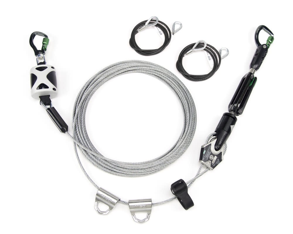 MSA Safety Works MSA Temporary Cable Horizontal Lifeline for 2 Workers, 60 Ft with Bypass Shuttles and Anchorage Straps, large image number 1