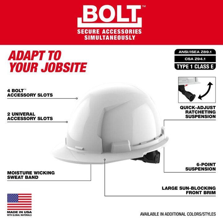 Milwaukee Black Front Brim Hard Hat with 6pt Ratcheting Suspension Type 1 Class E & BOLT USB Cooling Fan Bundle, large image number 2