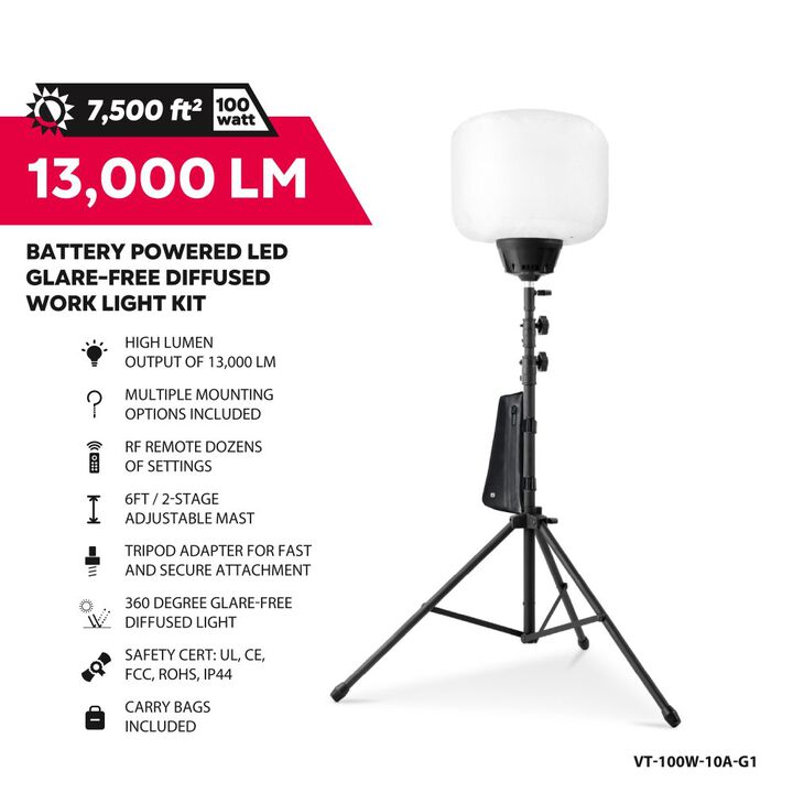 Volterrex 48V 10Ah 100W 13000 Lumens LED Work Light Kit with Tripod Stand, large image number 17