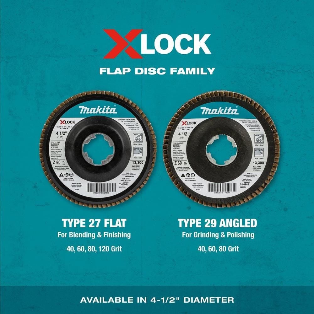 Makita X-LOCK 41/2in 80 Grit Type 29 Angled Grinding and Polishing Flap Disc for X-LOCK and All 7/8in Arbor Grinders, large image number 9