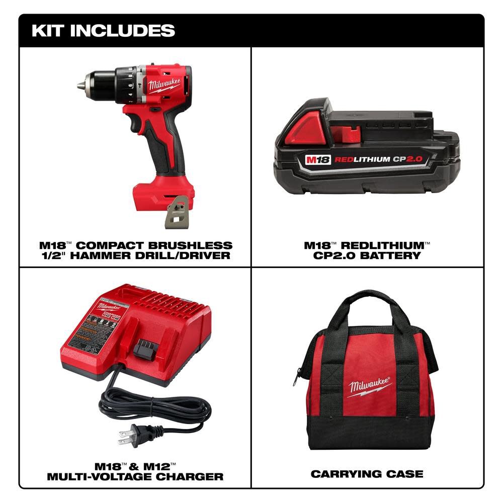 Milwaukee M18 Compact Brushless 1 2in Hammer Drill Driver Kit 3602 21p - Image 3