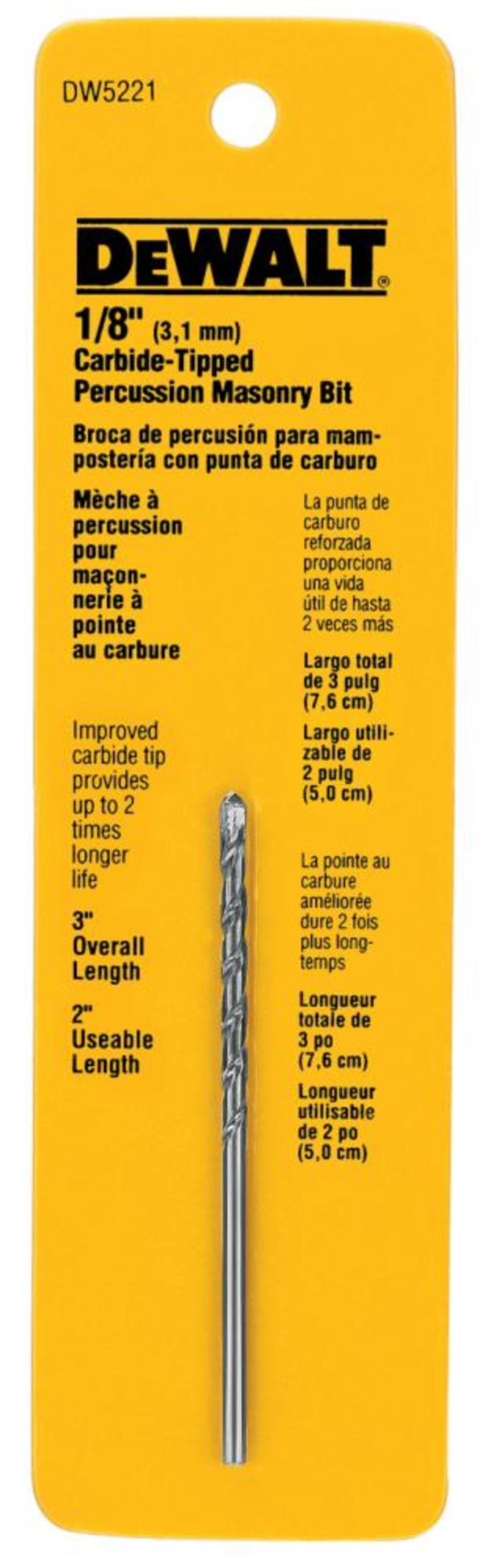DEWALT 1/8in x 3in DRILL BIT PREMIUM PERCUSS, large image number 1