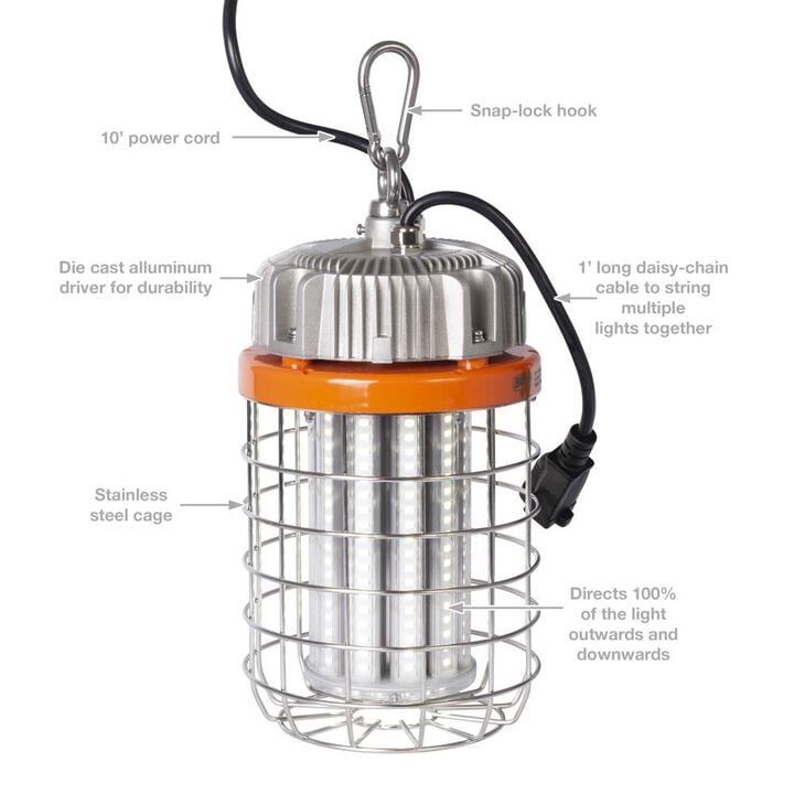 Bergen Industries 60 watt High Bay LED luminaire Temporary Plug-in Work Light Fixture 7500 lm 5000K Stainless Steel Cage, large image number 1