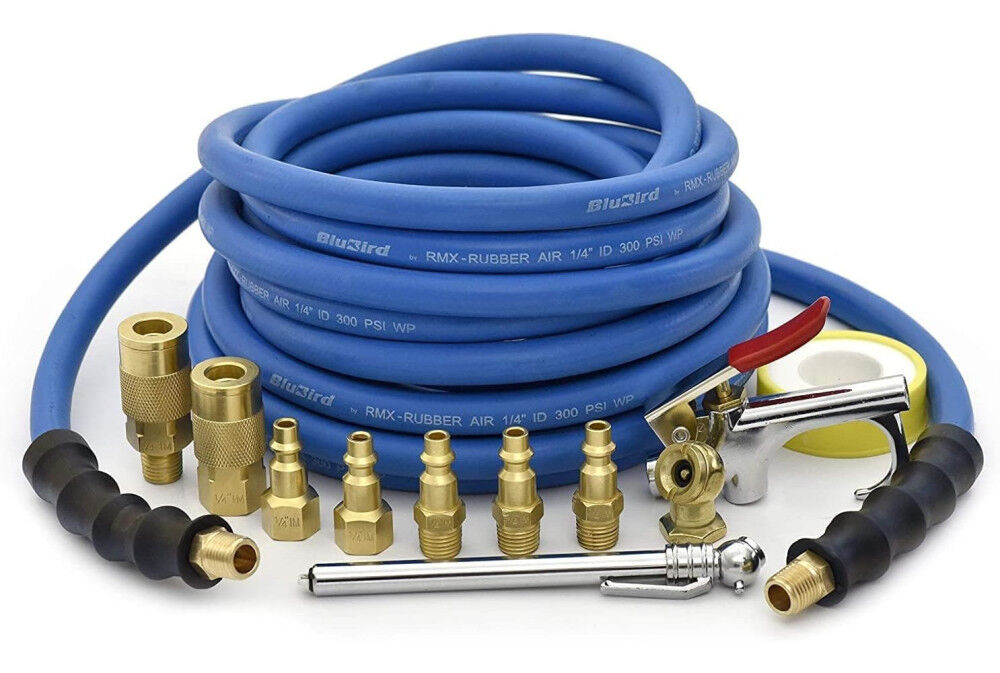 BluBird 1/4 Inch x 100 Ft Rubber Air Hose Kit with FastFix Fitting 12 Pieces, large image number 1