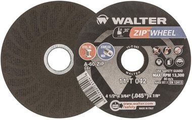 Walter Cut-Off Wheel, 4-1/2 x 3/64 x 7/8 Inch ZIP WHEEL, Type 1
