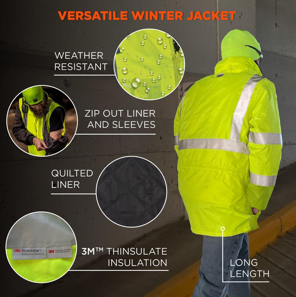 Ergodyne 4-in-1 Hi-Vis Winter Jacket Parka, Small, large image number 2