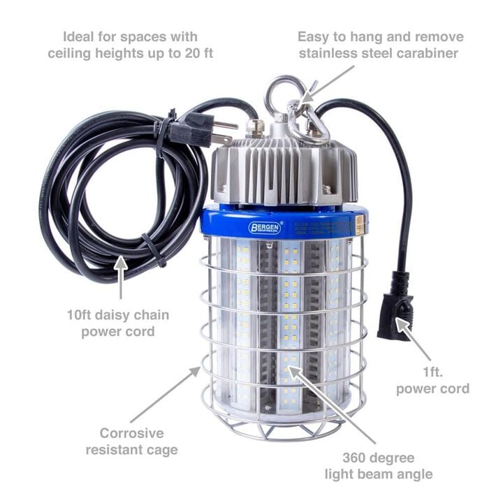 Bergen Industries 60 watt High Bay LED luminaire Temporary Plug-in Work Light Fixture 7500 lm 5000K Stainless Steel Cage, large image number 5